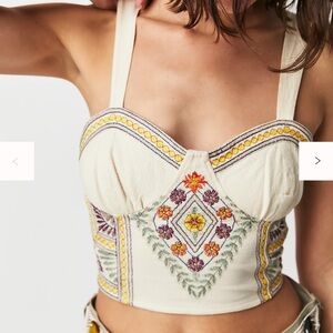 Free People Datura Embroidered Cream Crop Top